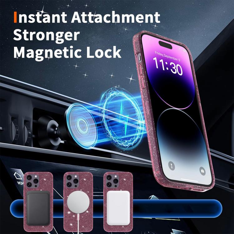 For iPhone 14 Pro Max Clear Glitter Magnetic PC Hybrid TPU Phone Case