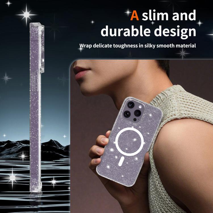 For iPhone 14 Pro Max Clear Glitter Magnetic PC Hybrid TPU Phone Case