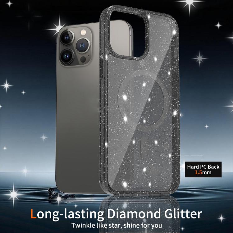 For iPhone 13 Pro Clear Glitter Magnetic PC Hybrid TPU Phone Case
