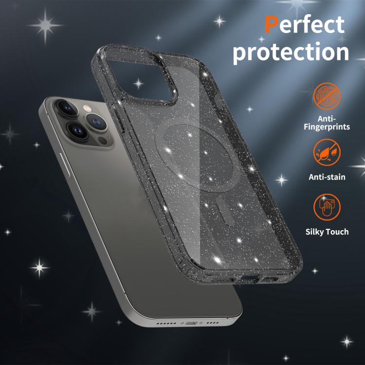 For iPhone 13 Pro Clear Glitter Magnetic PC Hybrid TPU Phone Case
