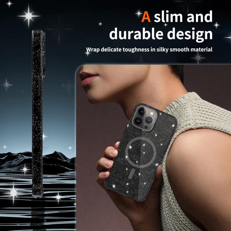 For iPhone 13 Pro Clear Glitter Magnetic PC Hybrid TPU Phone Case