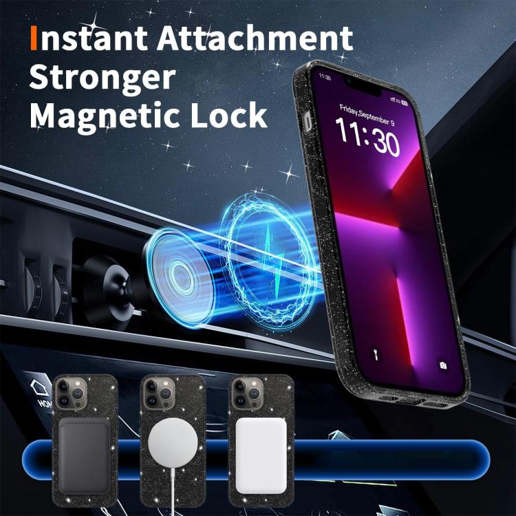 For iPhone 13 Pro Clear Glitter Magnetic PC Hybrid TPU Phone Case