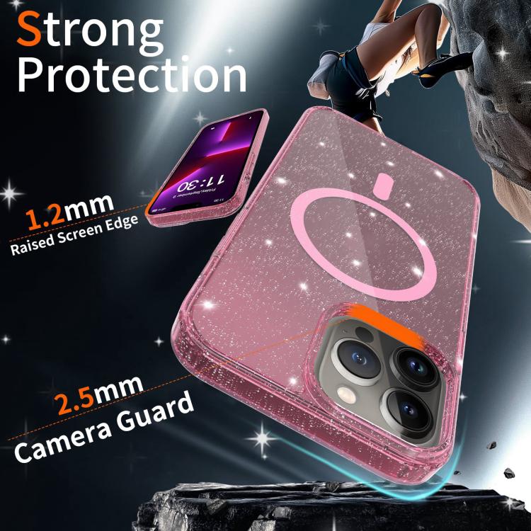 For iPhone 13 Pro Clear Glitter Magnetic PC Hybrid TPU Phone Case