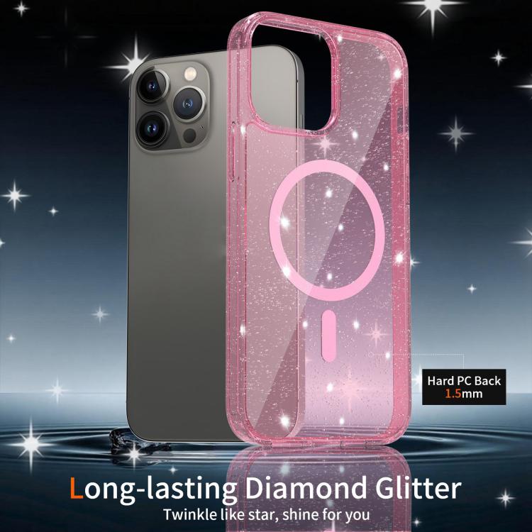 For iPhone 13 Pro Clear Glitter Magnetic PC Hybrid TPU Phone Case