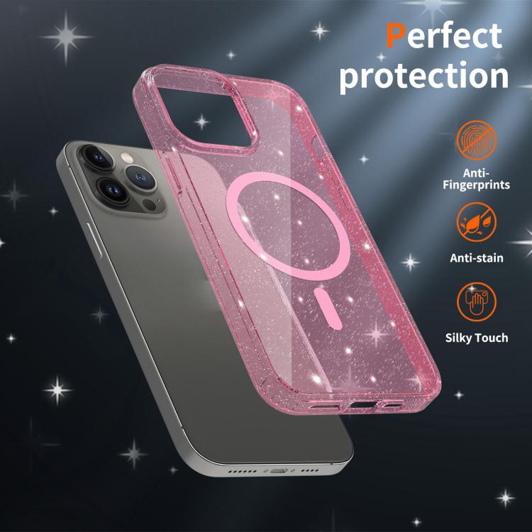 For iPhone 13 Pro Clear Glitter Magnetic PC Hybrid TPU Phone Case
