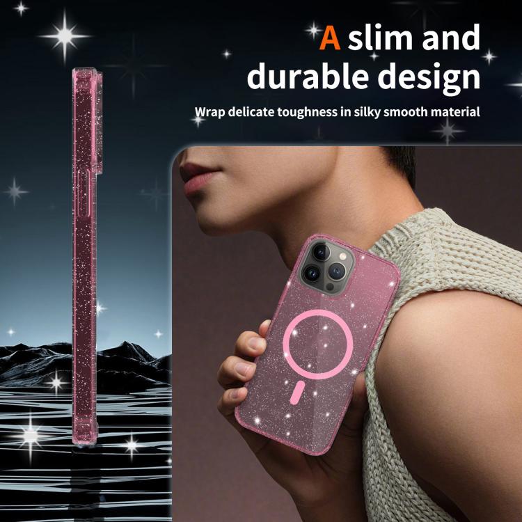For iPhone 13 Pro Clear Glitter Magnetic PC Hybrid TPU Phone Case