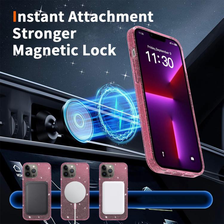 For iPhone 13 Pro Clear Glitter Magnetic PC Hybrid TPU Phone Case
