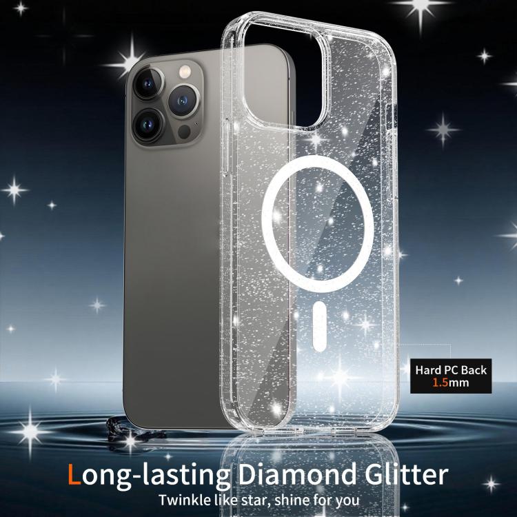 For iPhone 13 Pro Clear Glitter Magnetic PC Hybrid TPU Phone Case