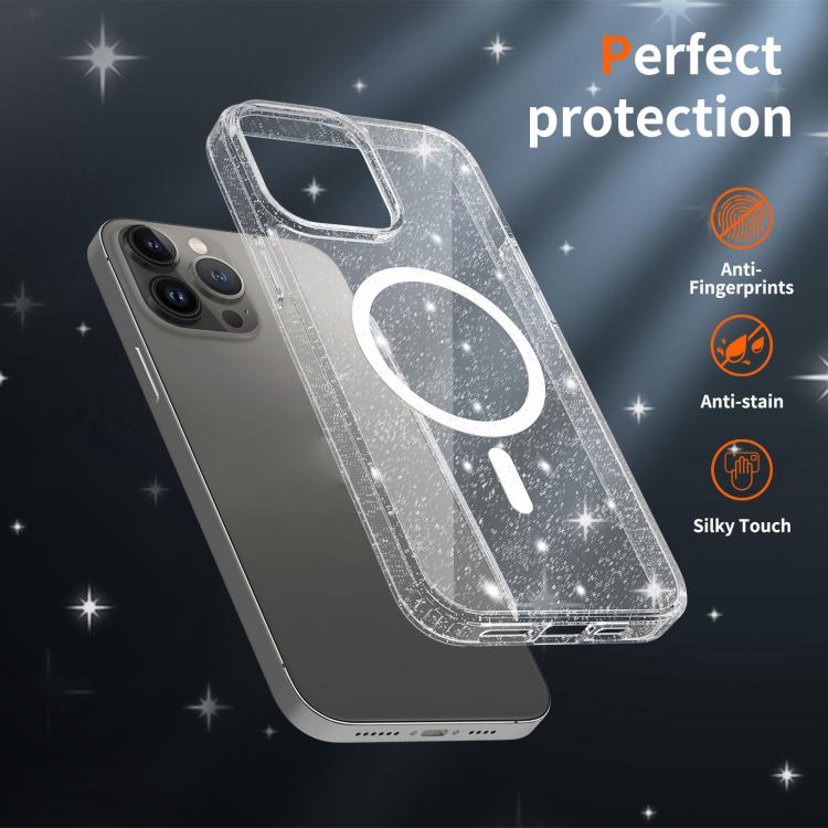 For iPhone 13 Pro Clear Glitter Magnetic PC Hybrid TPU Phone Case