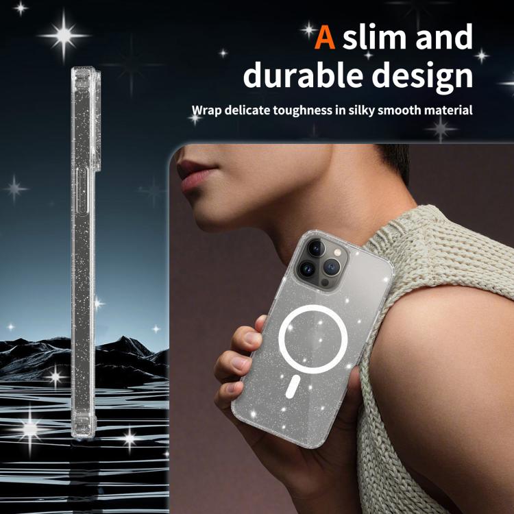 For iPhone 13 Pro Clear Glitter Magnetic PC Hybrid TPU Phone Case