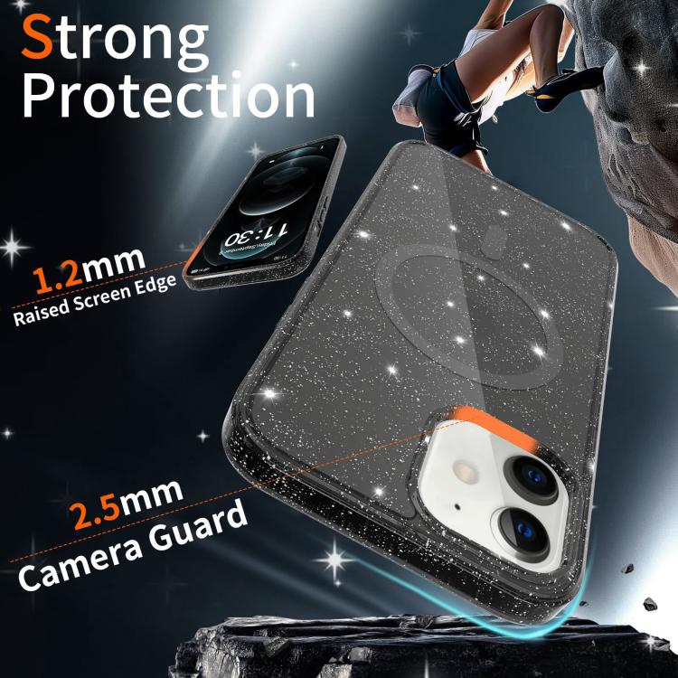 For iPhone 12 Clear Glitter Magnetic PC Hybrid TPU Phone Case