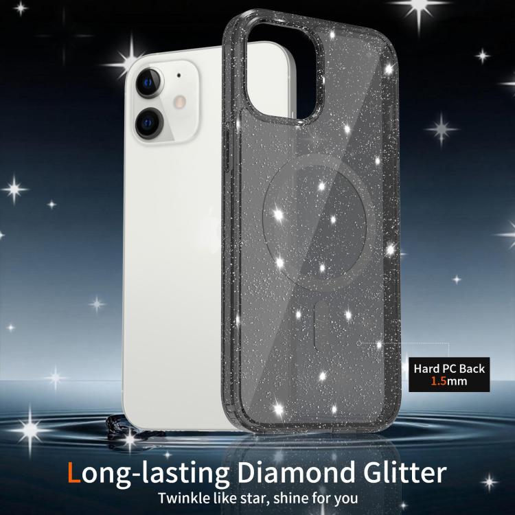 For iPhone 12 Clear Glitter Magnetic PC Hybrid TPU Phone Case
