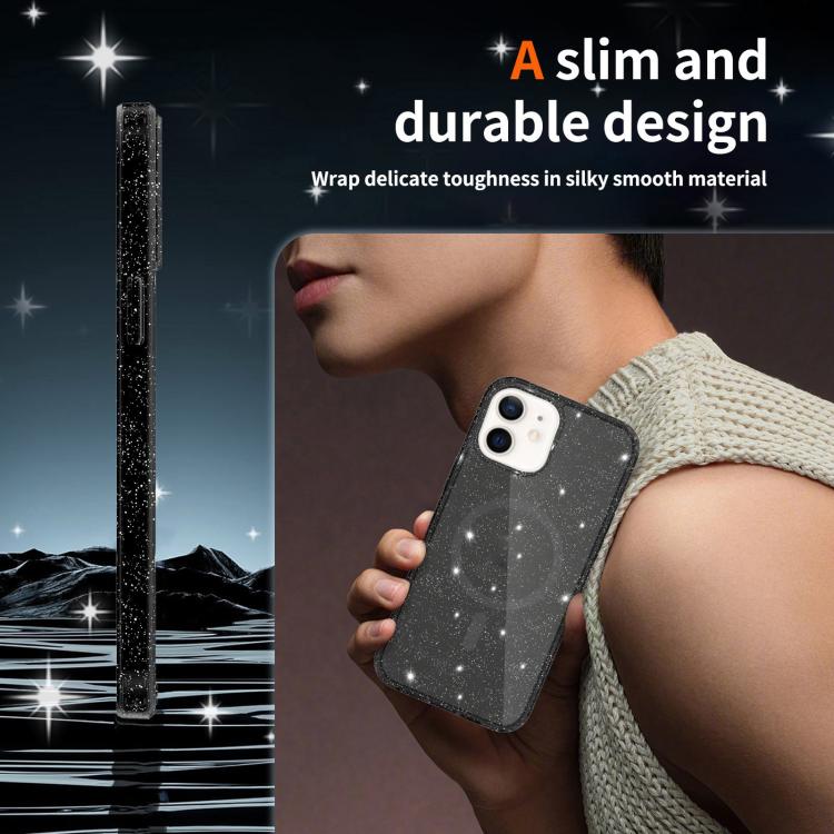 For iPhone 12 Clear Glitter Magnetic PC Hybrid TPU Phone Case