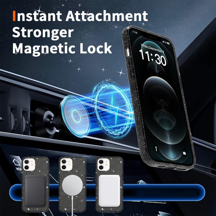 For iPhone 12 Clear Glitter Magnetic PC Hybrid TPU Phone Case