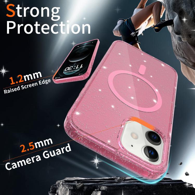 For iPhone 12 Clear Glitter Magnetic PC Hybrid TPU Phone Case