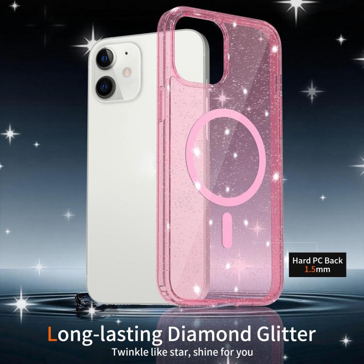 For iPhone 12 Clear Glitter Magnetic PC Hybrid TPU Phone Case