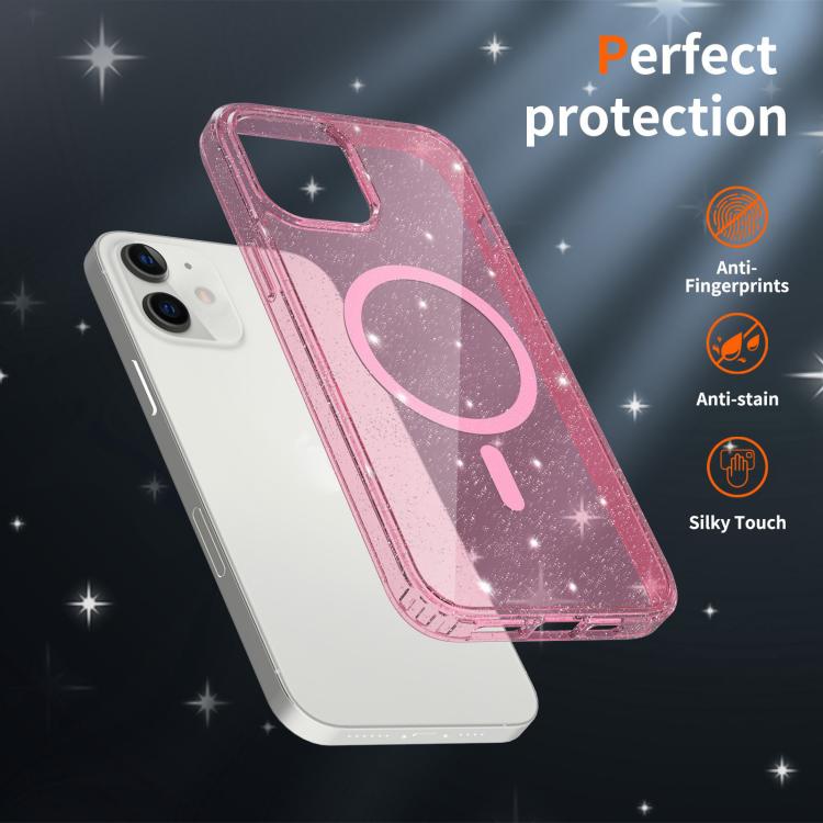 For iPhone 12 Clear Glitter Magnetic PC Hybrid TPU Phone Case