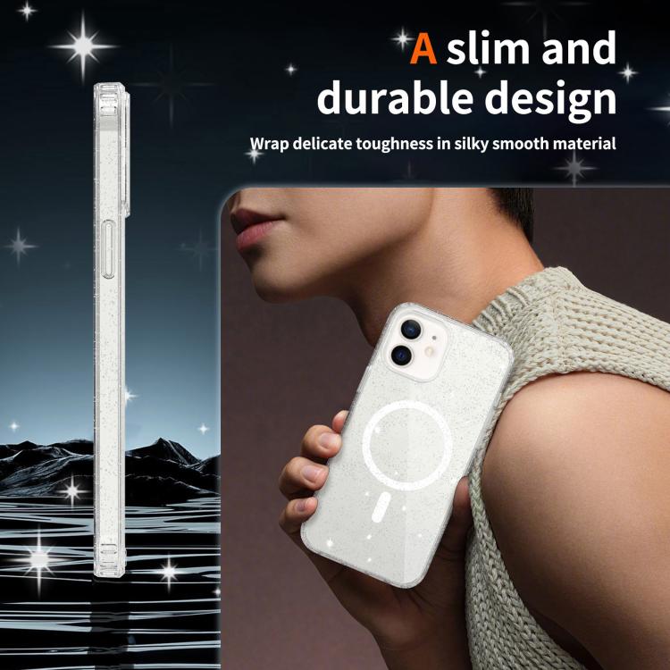 For iPhone 12 Clear Glitter Magnetic PC Hybrid TPU Phone Case