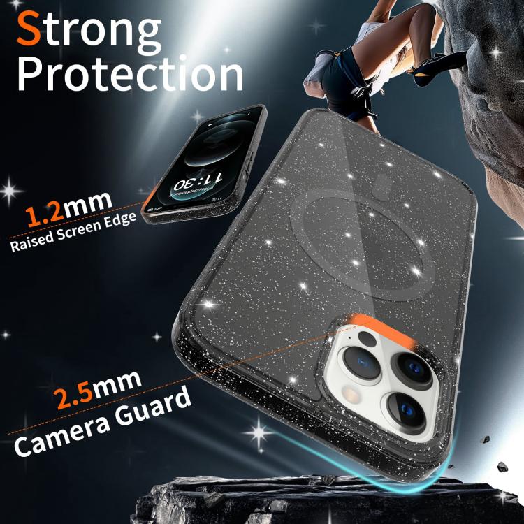 For iPhone 12 Pro Max Clear Glitter Magnetic PC Hybrid TPU Phone Case