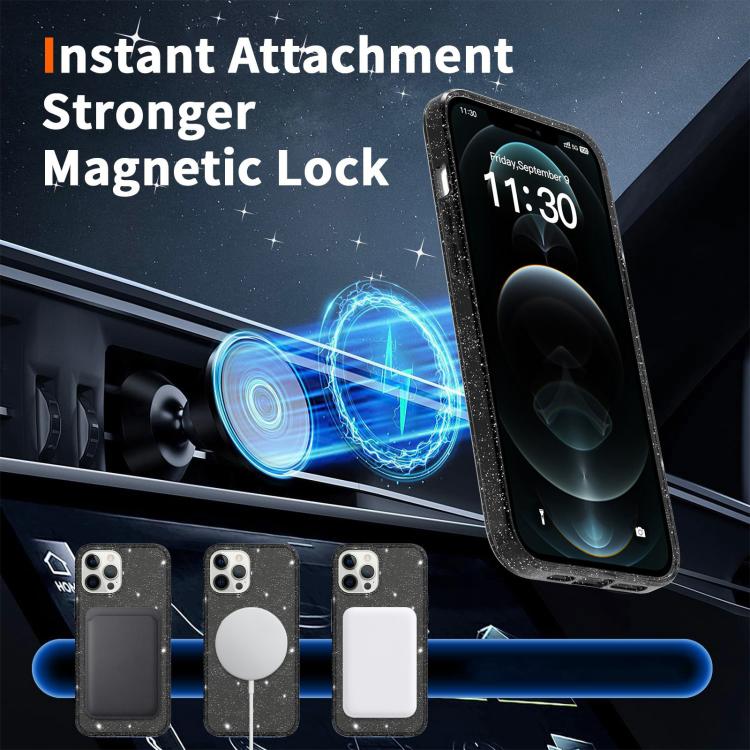 For iPhone 12 Pro Max Clear Glitter Magnetic PC Hybrid TPU Phone Case