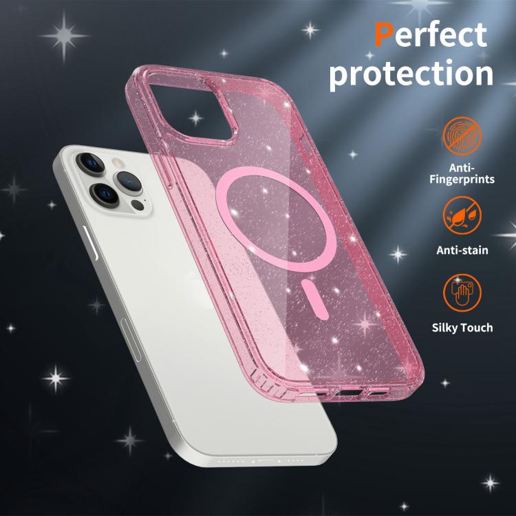 For iPhone 12 Pro Max Clear Glitter Magnetic PC Hybrid TPU Phone Case