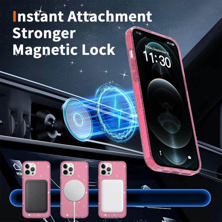 For iPhone 12 Pro Max Clear Glitter Magnetic PC Hybrid TPU Phone Case