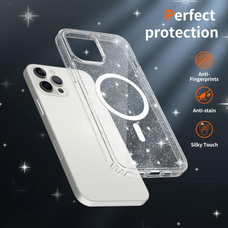 For iPhone 12 Pro Max Clear Glitter Magnetic PC Hybrid TPU Phone Case