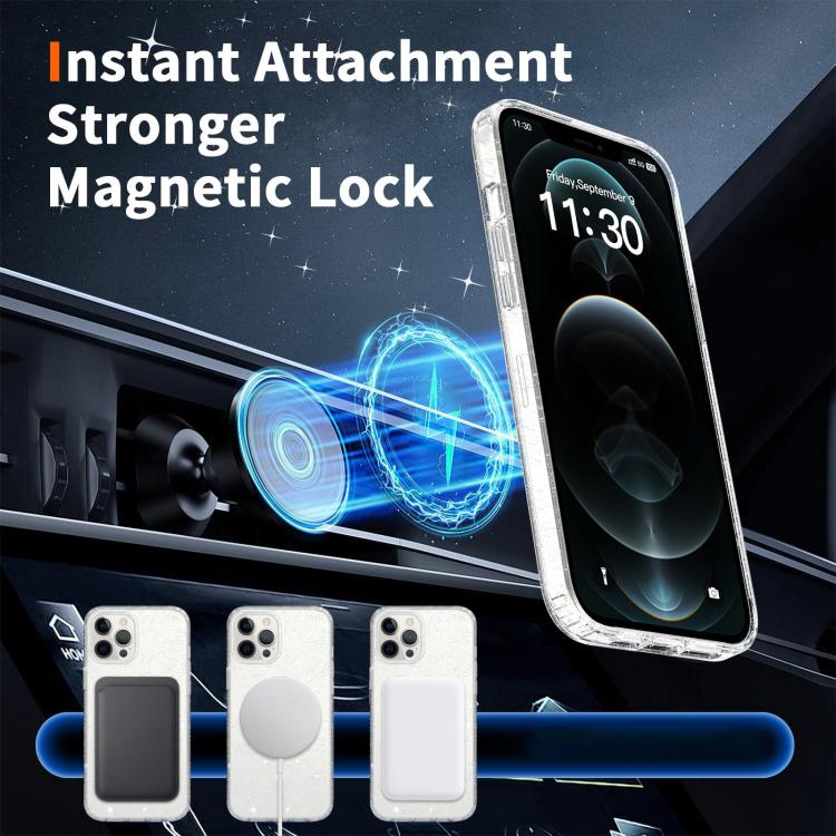 For iPhone 12 Pro Max Clear Glitter Magnetic PC Hybrid TPU Phone Case
