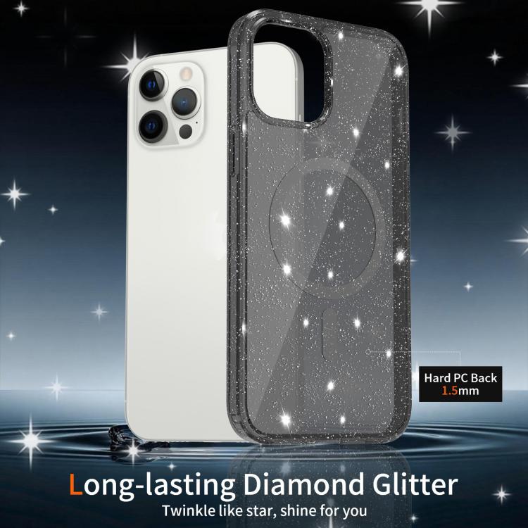 For iPhone 12 Pro Clear Glitter Magnetic PC Hybrid TPU Phone Case