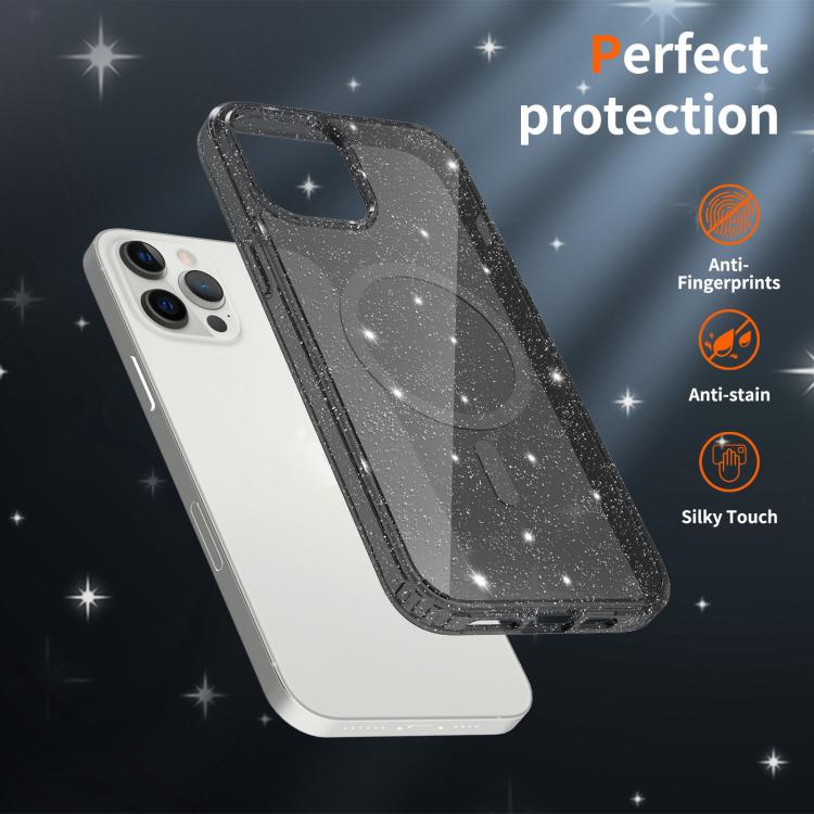 For iPhone 12 Pro Clear Glitter Magnetic PC Hybrid TPU Phone Case