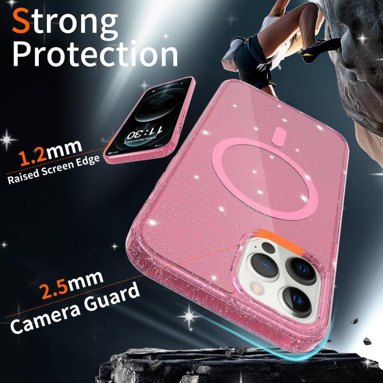 For iPhone 12 Pro Clear Glitter Magnetic PC Hybrid TPU Phone Case