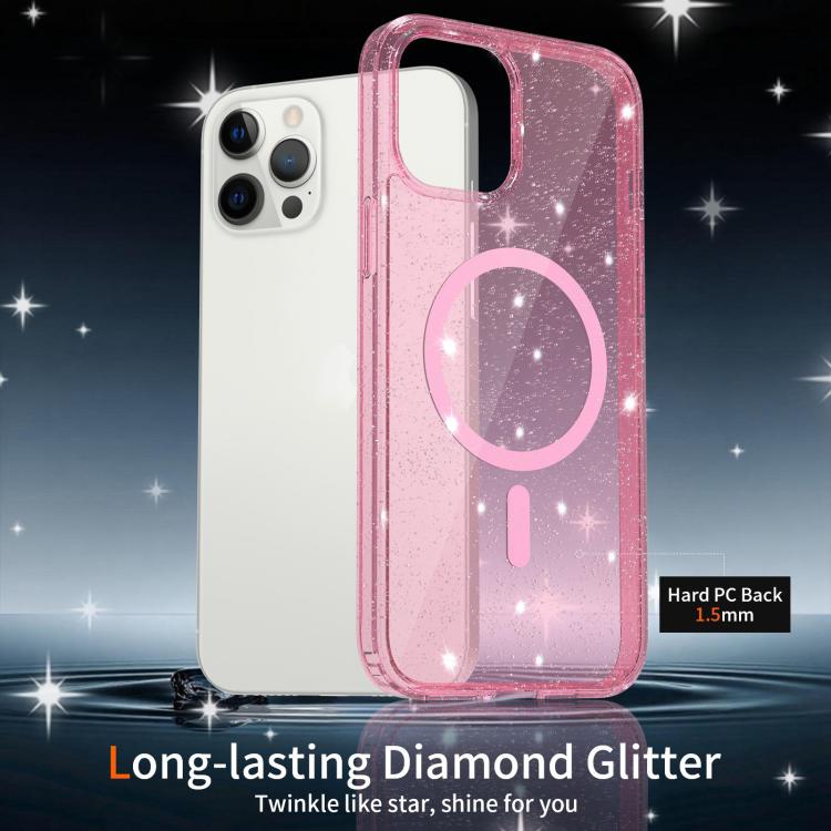 For iPhone 12 Pro Clear Glitter Magnetic PC Hybrid TPU Phone Case
