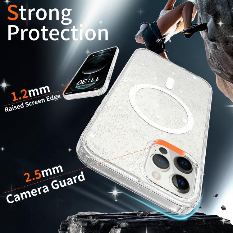 For iPhone 12 Pro Clear Glitter Magnetic PC Hybrid TPU Phone Case