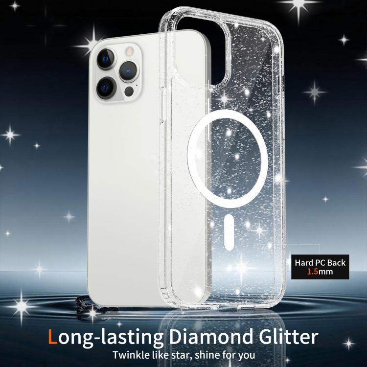 For iPhone 12 Pro Clear Glitter Magnetic PC Hybrid TPU Phone Case