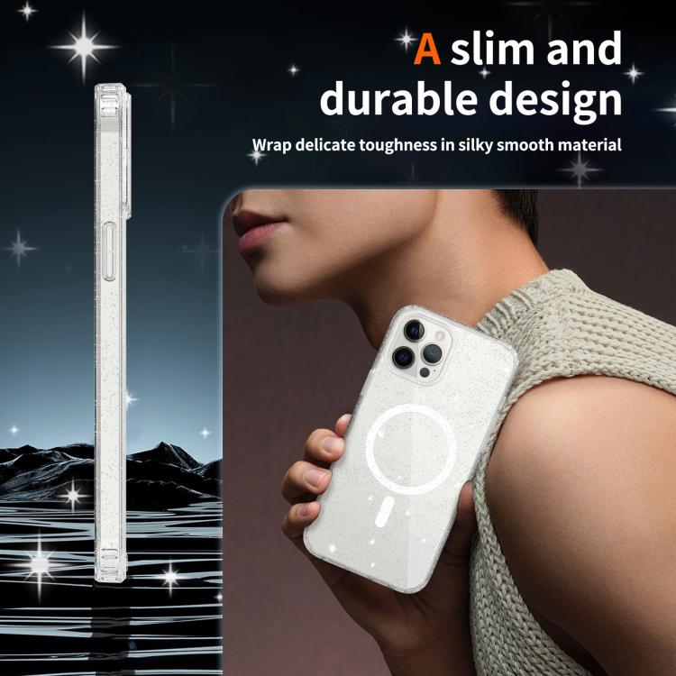 For iPhone 12 Pro Clear Glitter Magnetic PC Hybrid TPU Phone Case