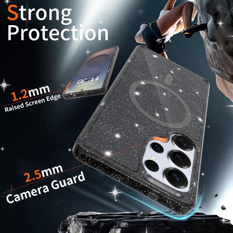 For Samsung Galaxy S25 Ultra 5G Clear Glitter Magnetic PC Hybrid TPU Phone Case