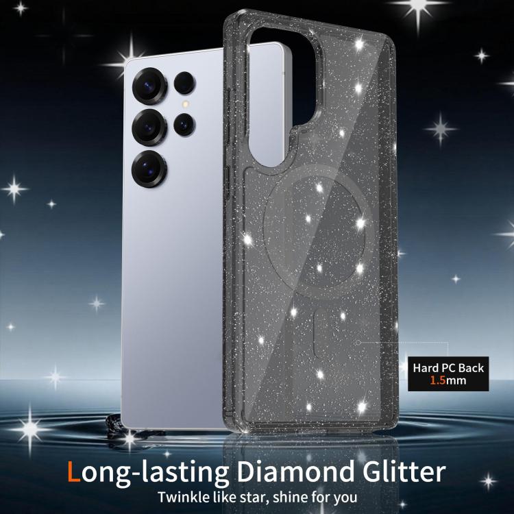 For Samsung Galaxy S25 Ultra 5G Clear Glitter Magnetic PC Hybrid TPU Phone Case