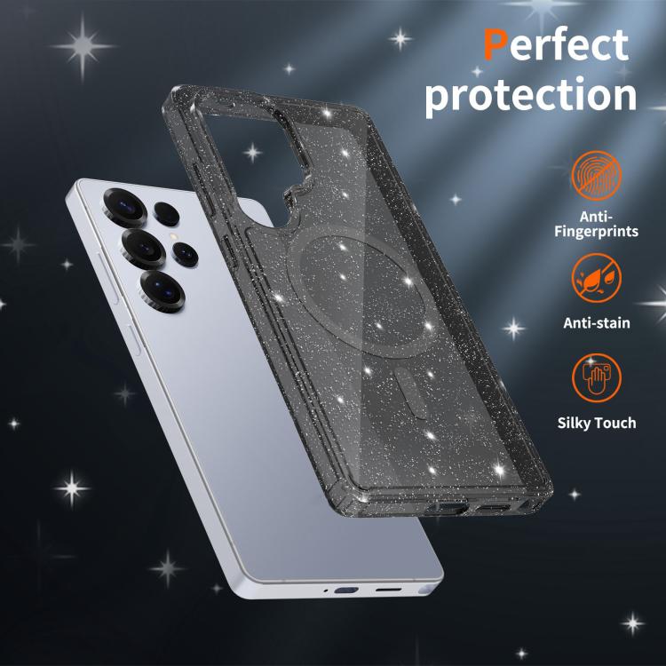 For Samsung Galaxy S25 Ultra 5G Clear Glitter Magnetic PC Hybrid TPU Phone Case