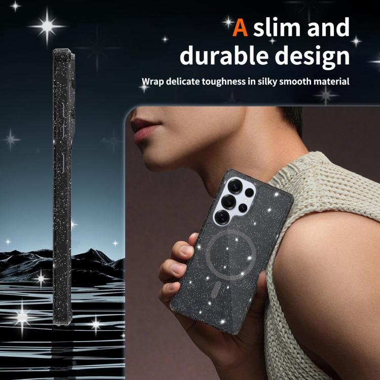 For Samsung Galaxy S25 Ultra 5G Clear Glitter Magnetic PC Hybrid TPU Phone Case