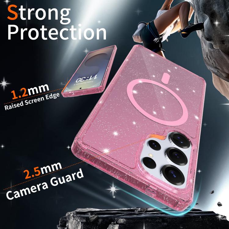For Samsung Galaxy S25 Ultra 5G Clear Glitter Magnetic PC Hybrid TPU Phone Case