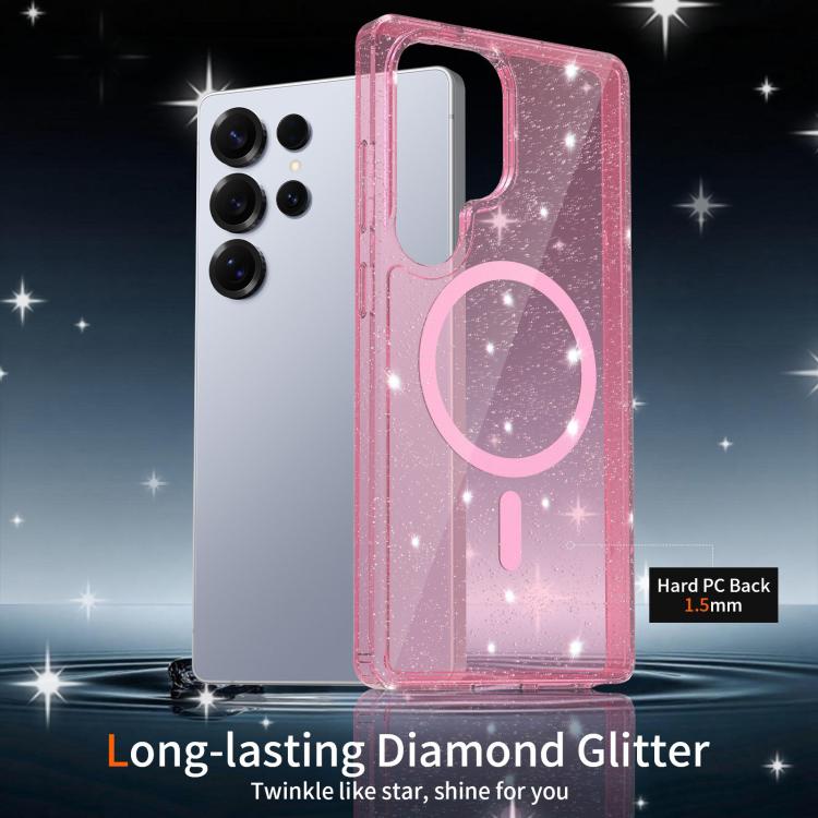 For Samsung Galaxy S25 Ultra 5G Clear Glitter Magnetic PC Hybrid TPU Phone Case