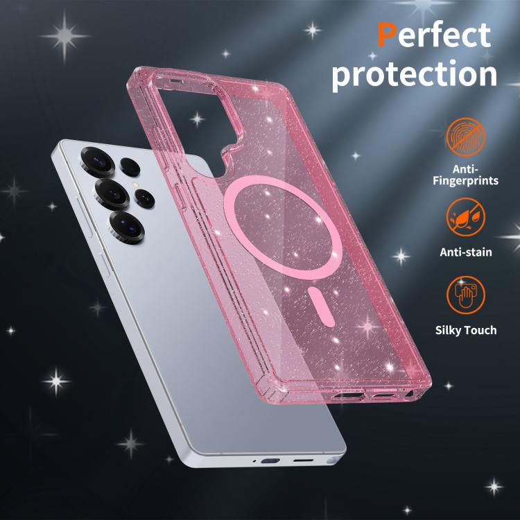 For Samsung Galaxy S25 Ultra 5G Clear Glitter Magnetic PC Hybrid TPU Phone Case