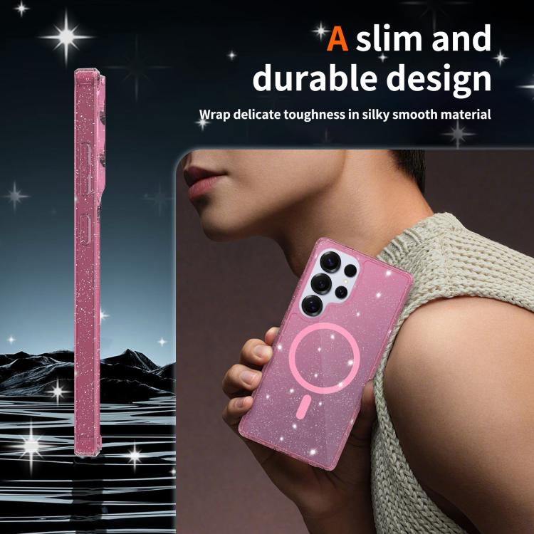 For Samsung Galaxy S25 Ultra 5G Clear Glitter Magnetic PC Hybrid TPU Phone Case