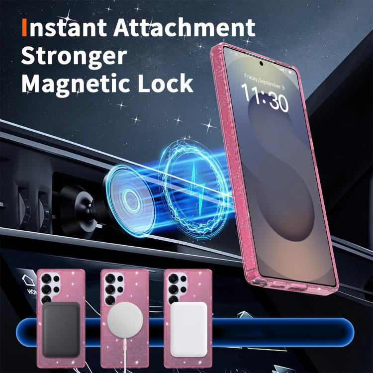 For Samsung Galaxy S25 Ultra 5G Clear Glitter Magnetic PC Hybrid TPU Phone Case