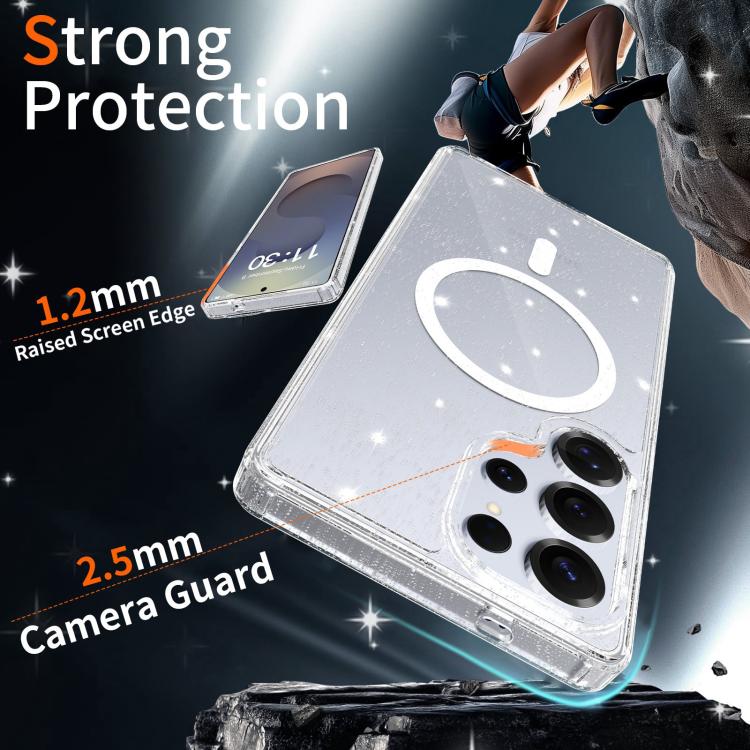 For Samsung Galaxy S25 Ultra 5G Clear Glitter Magnetic PC Hybrid TPU Phone Case