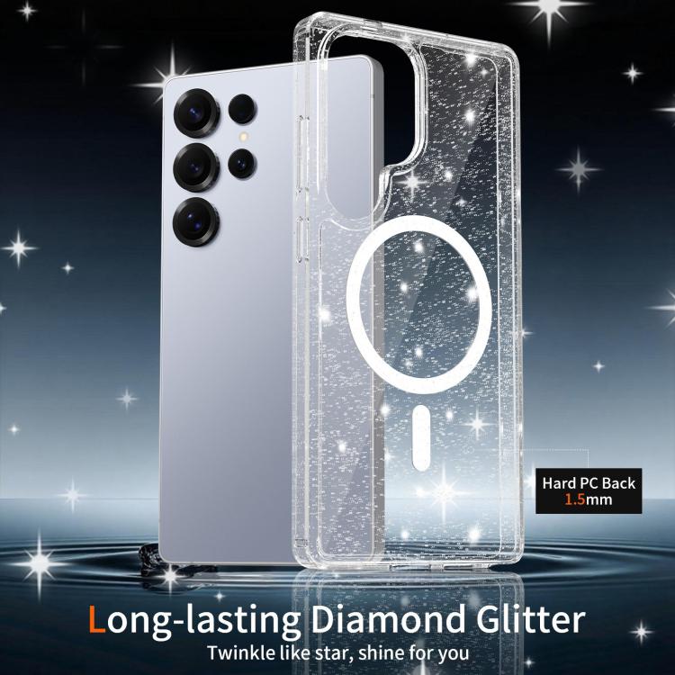 For Samsung Galaxy S25 Ultra 5G Clear Glitter Magnetic PC Hybrid TPU Phone Case