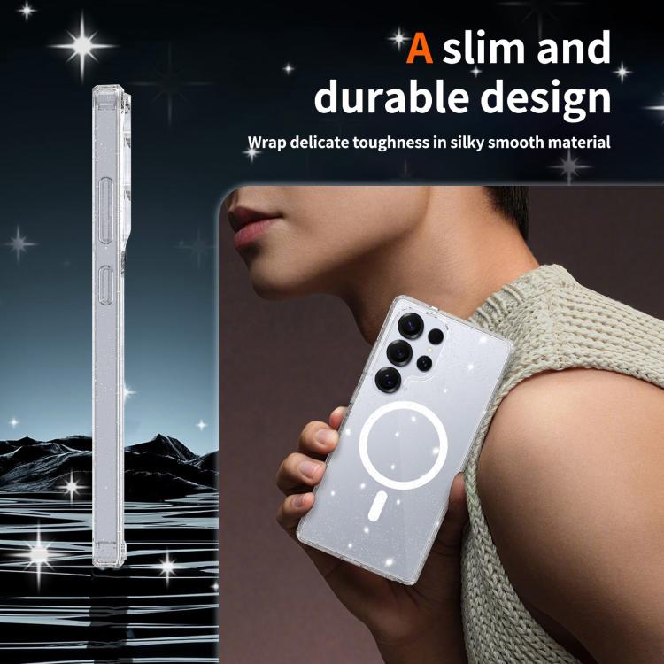 For Samsung Galaxy S25 Ultra 5G Clear Glitter Magnetic PC Hybrid TPU Phone Case