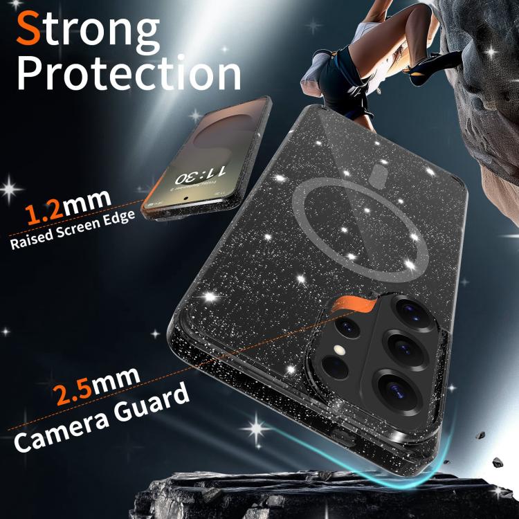 For Samsung Galaxy S26 Ultra 5G Clear Glitter Magnetic PC Hybrid TPU Phone Case