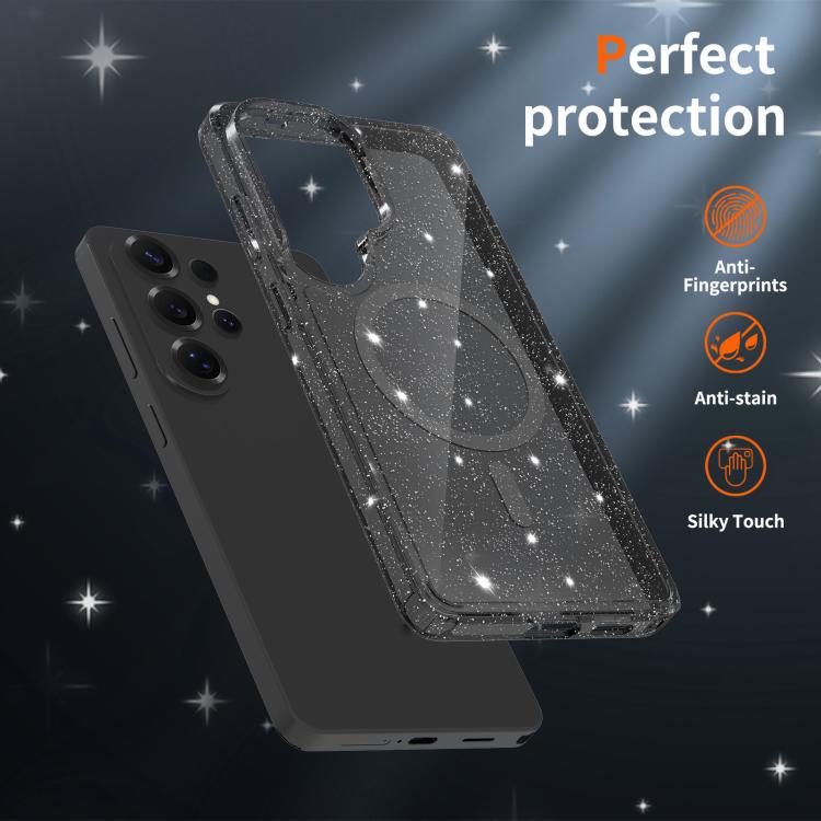 For Samsung Galaxy S26 Ultra 5G Clear Glitter Magnetic PC Hybrid TPU Phone Case