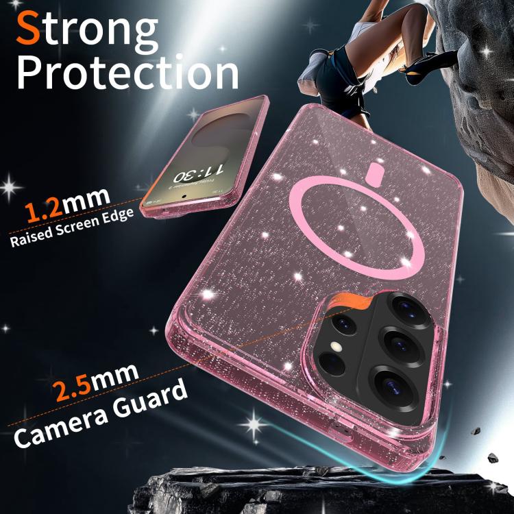 For Samsung Galaxy S26 Ultra 5G Clear Glitter Magnetic PC Hybrid TPU Phone Case